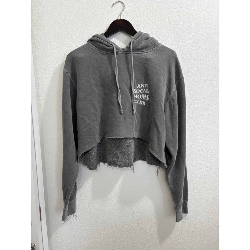 Anti Social Moms Club Grey Hoodie Womens Size Medium‎ Oversized Cropped Grunge